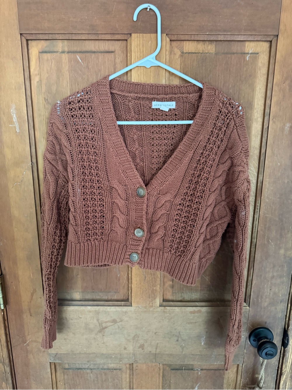 Aerie Cable Knit Cropped Cardigan Sweater - Rust
